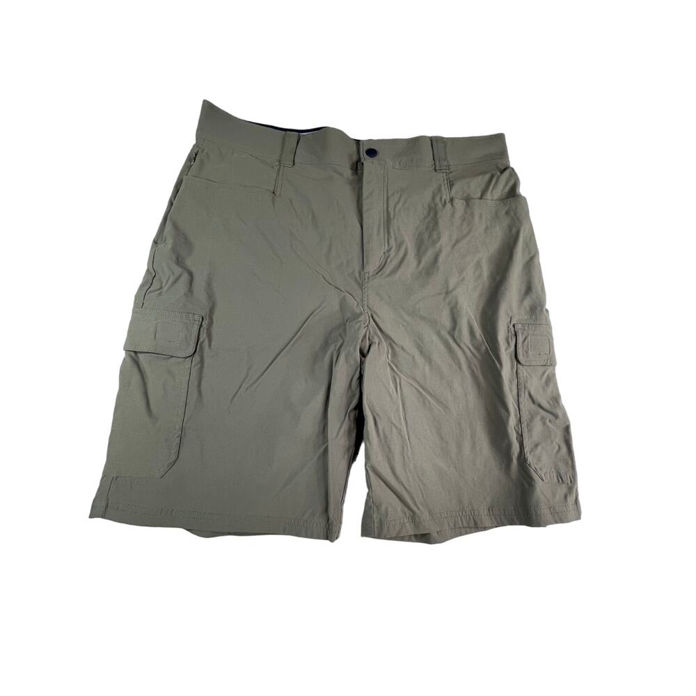 Orvis Tech Cargo Shorts Mens 36 Brown Khaki Hiking Fishing Stretch Waist Comfort
